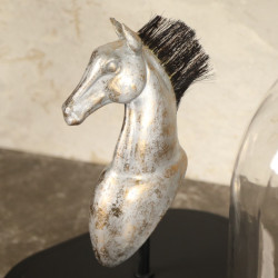 Oval Glass Horse Decoration with Wooden Stand